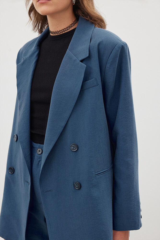 '90S İNDİGO OVERSIZE TENCEL BLAZER - Thumbnail