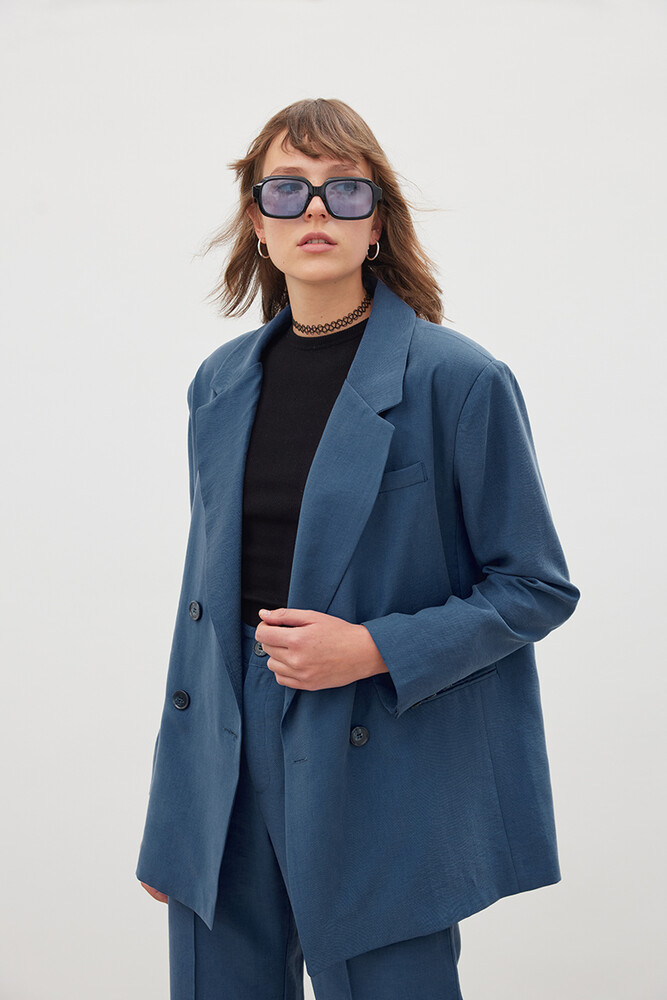 '90S İNDİGO OVERSIZE TENCEL BLAZER - Thumbnail