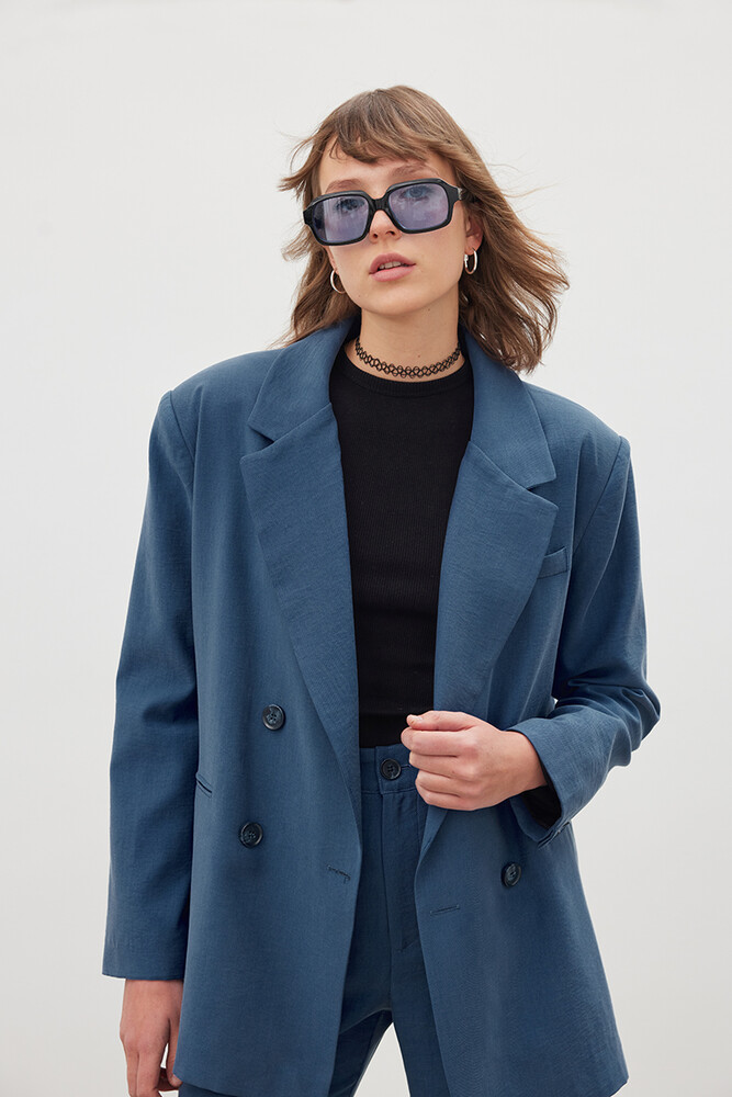 '90S İNDİGO OVERSIZE TENCEL BLAZER - Thumbnail