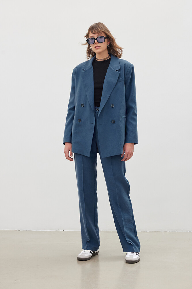 '90S İNDİGO OVERSIZE TENCEL BLAZER - Thumbnail