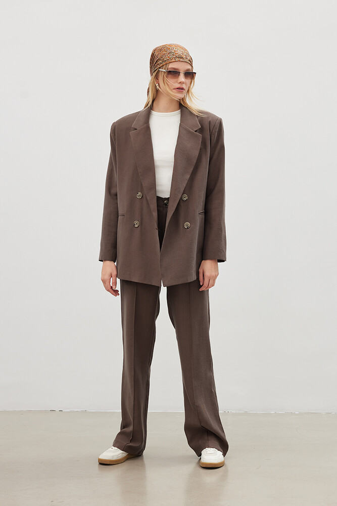 '90S KAHVERENGİ OVERSIZE TENCEL BLAZER - Thumbnail