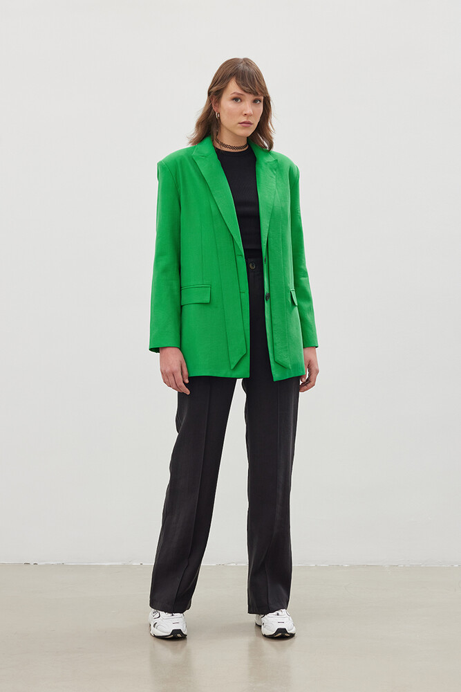 '90S YEŞİL KUŞAKLI TENCEL BLAZER - Thumbnail
