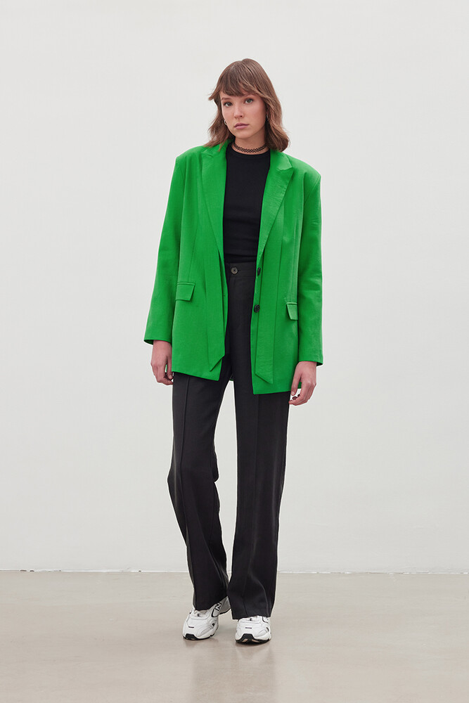 '90S YEŞİL KUŞAKLI TENCEL BLAZER - Thumbnail