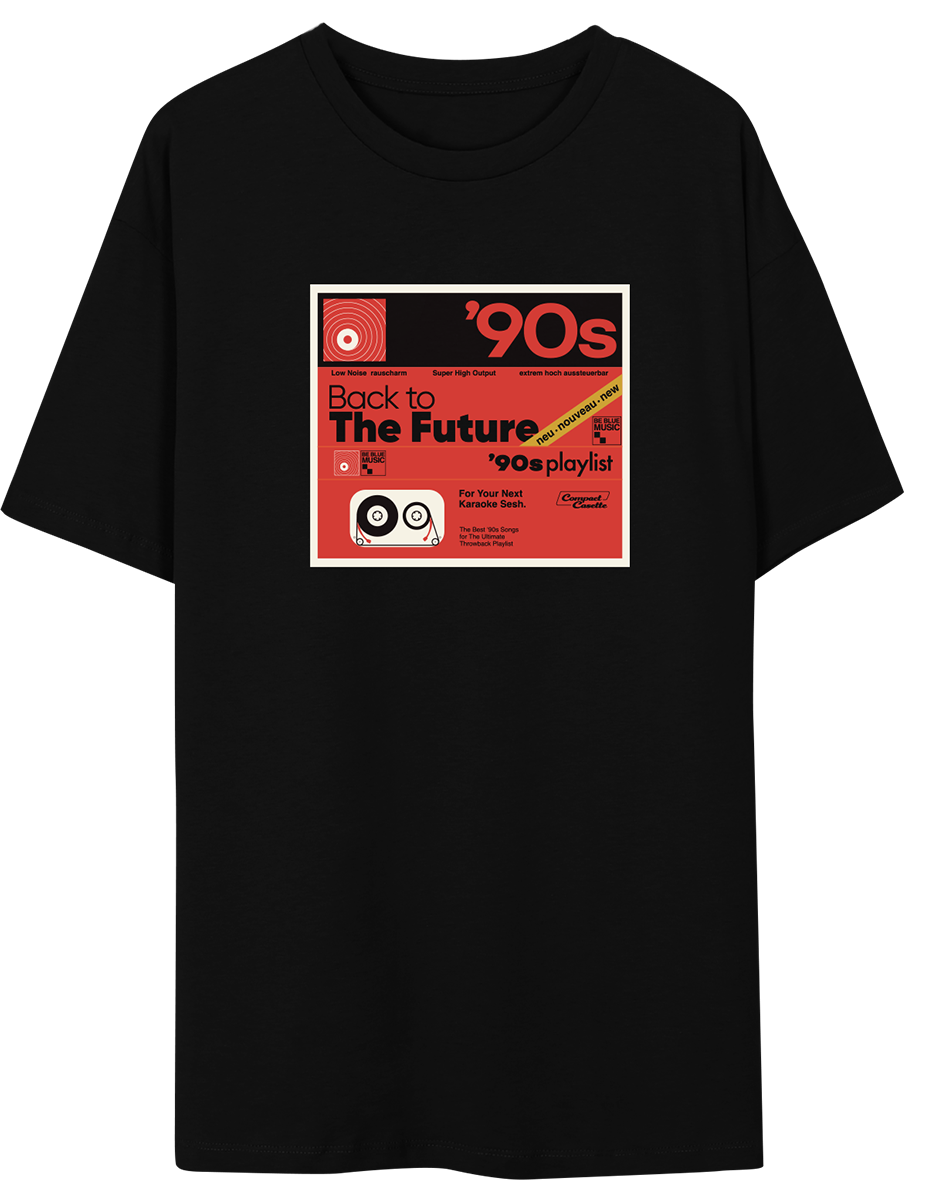 beblue hello 90s koleksiyonu önü baskılı siyah t-shirt görseli