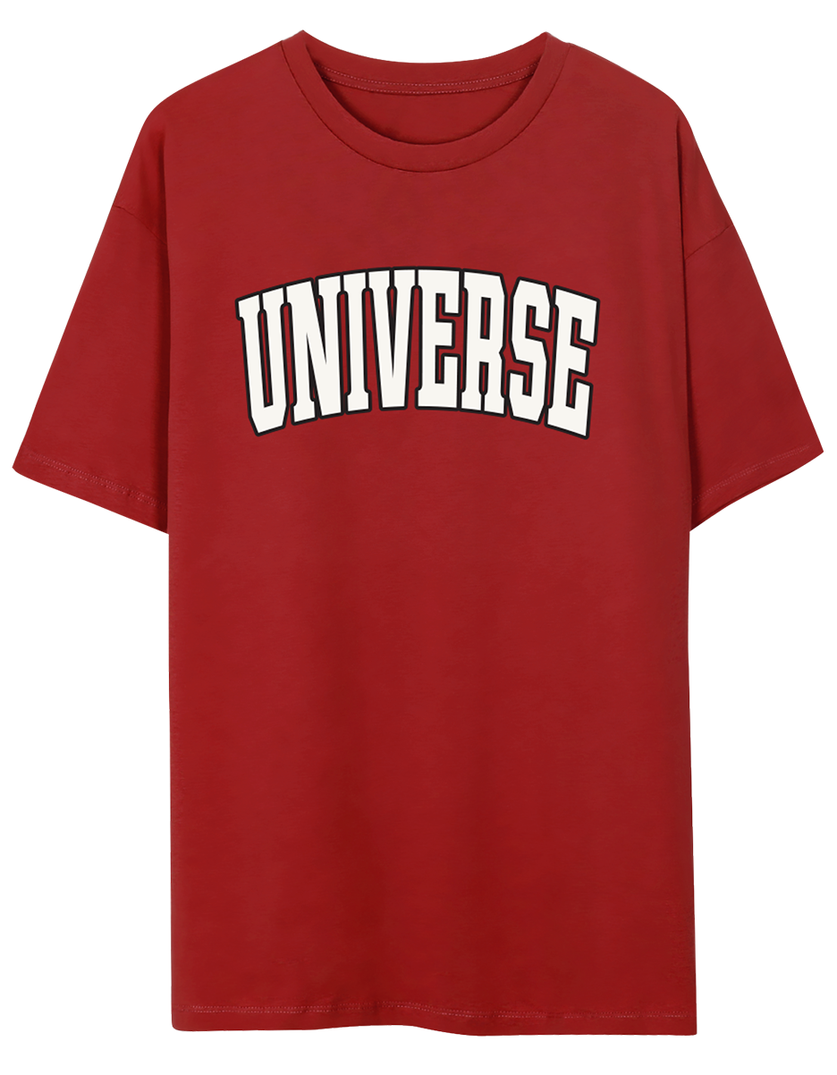 beblue universe yazılı kırmızı kadın t-shirt görseli