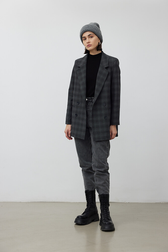 ANTRASİT EKOSE KRUVAZE BLAZER CEKET