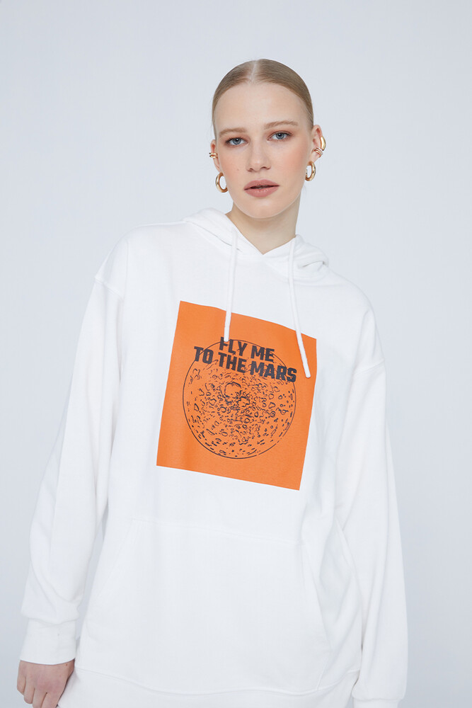 BEYAZ MARS BASKILI SWEATSHIRT