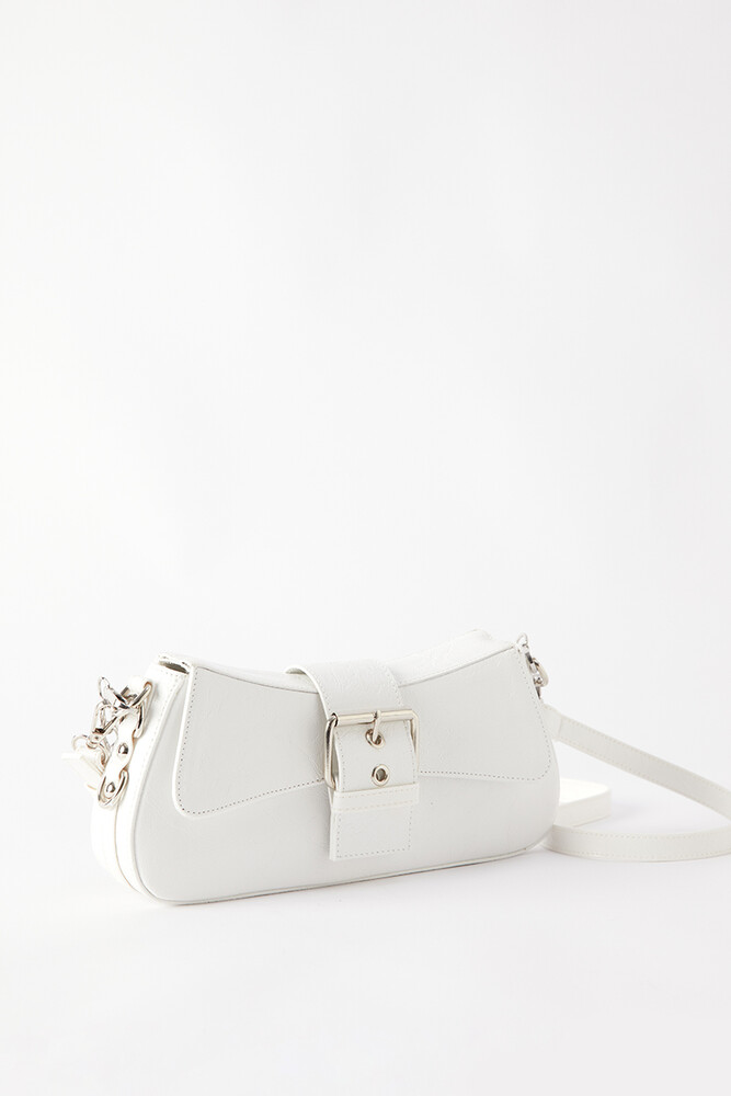BEYAZ ZİNCİRLİ VINTAGE BAGET ÇANTA