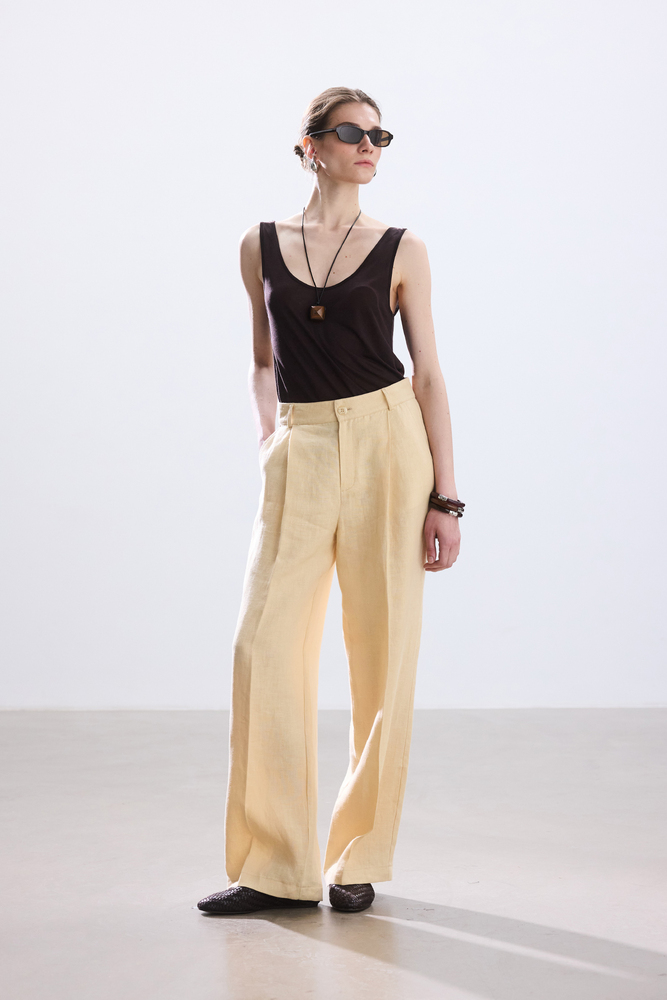 BE BLUE - BUTTER PİLELİ KETEN PANTOLON (1)