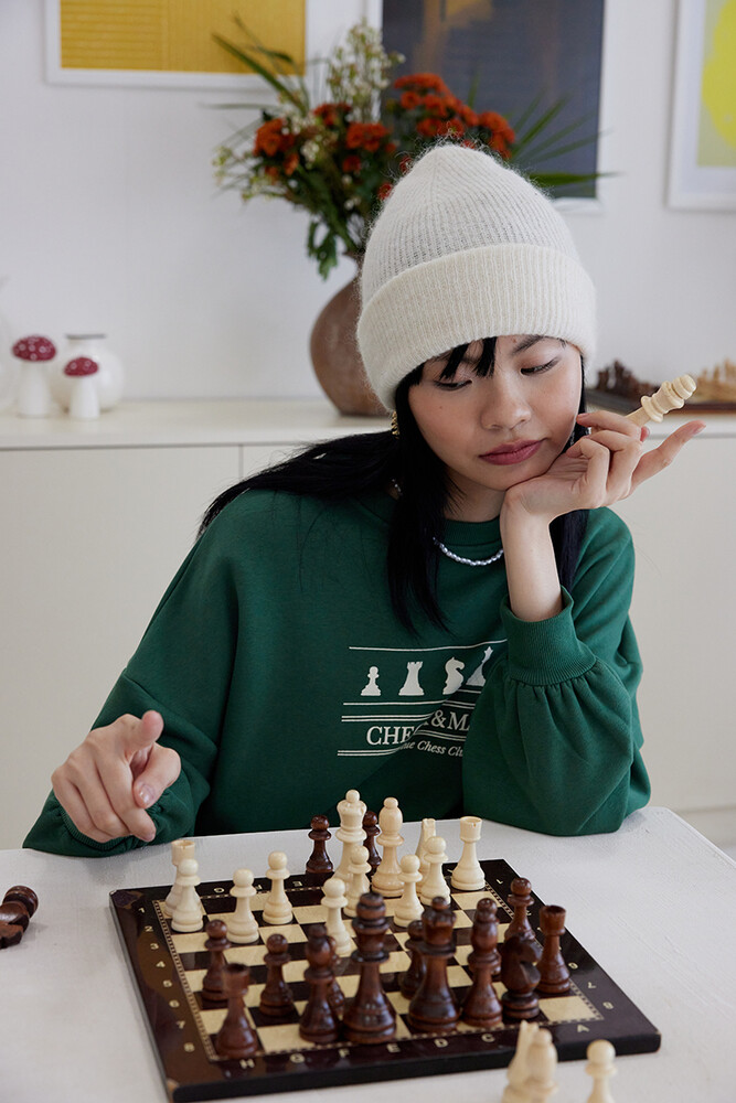 CHESS BASKILI GENİŞ KOLLU SWEATSHIRT - Thumbnail