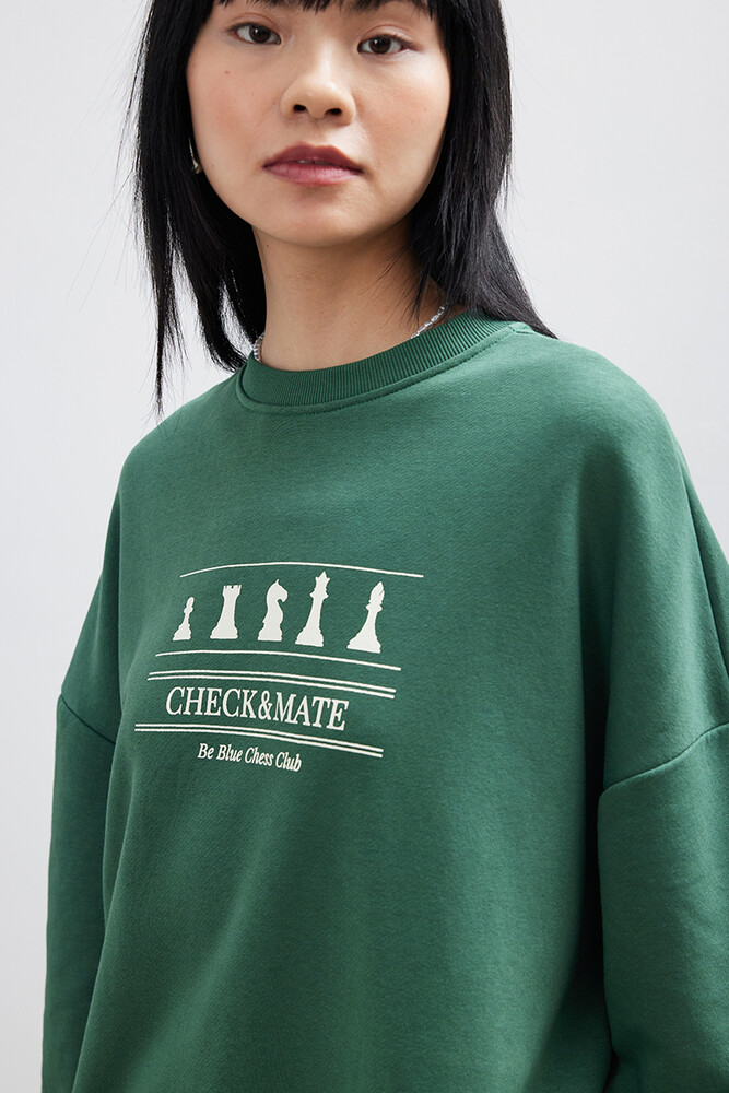 CHESS BASKILI GENİŞ KOLLU SWEATSHIRT - Thumbnail