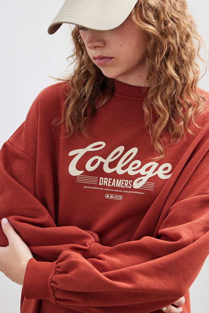 COLLEGE BASKILI GENİŞ KOLLU SWEATSHIRT - Thumbnail