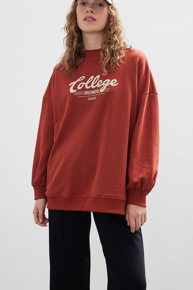 COLLEGE BASKILI GENİŞ KOLLU SWEATSHIRT - Thumbnail