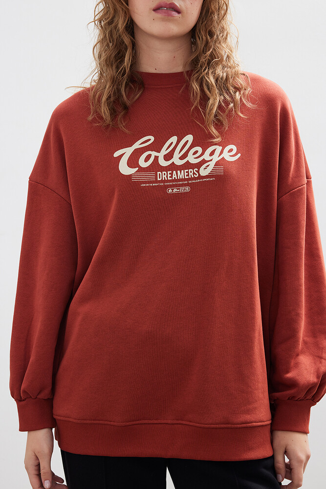 COLLEGE BASKILI GENİŞ KOLLU SWEATSHIRT - Thumbnail