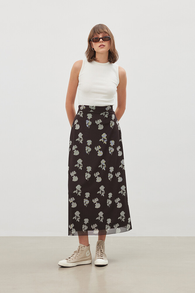 '90S FLORAL TÜL ETEK - Thumbnail