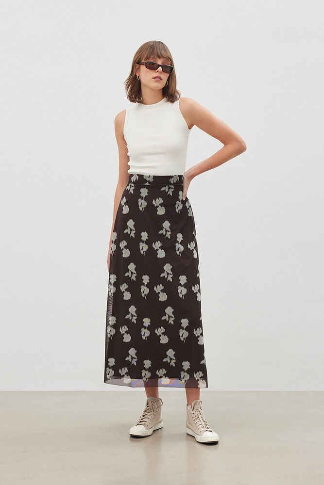 '90S FLORAL TÜL ETEK - Thumbnail