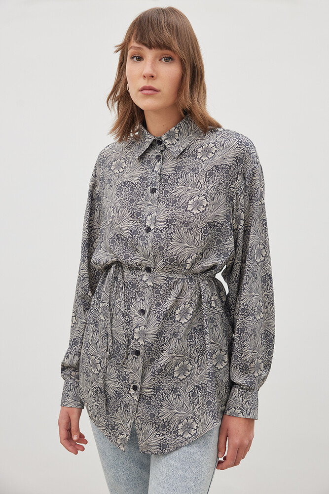 İNDİGO FLORAL DESEN VINTAGE GÖMLEK