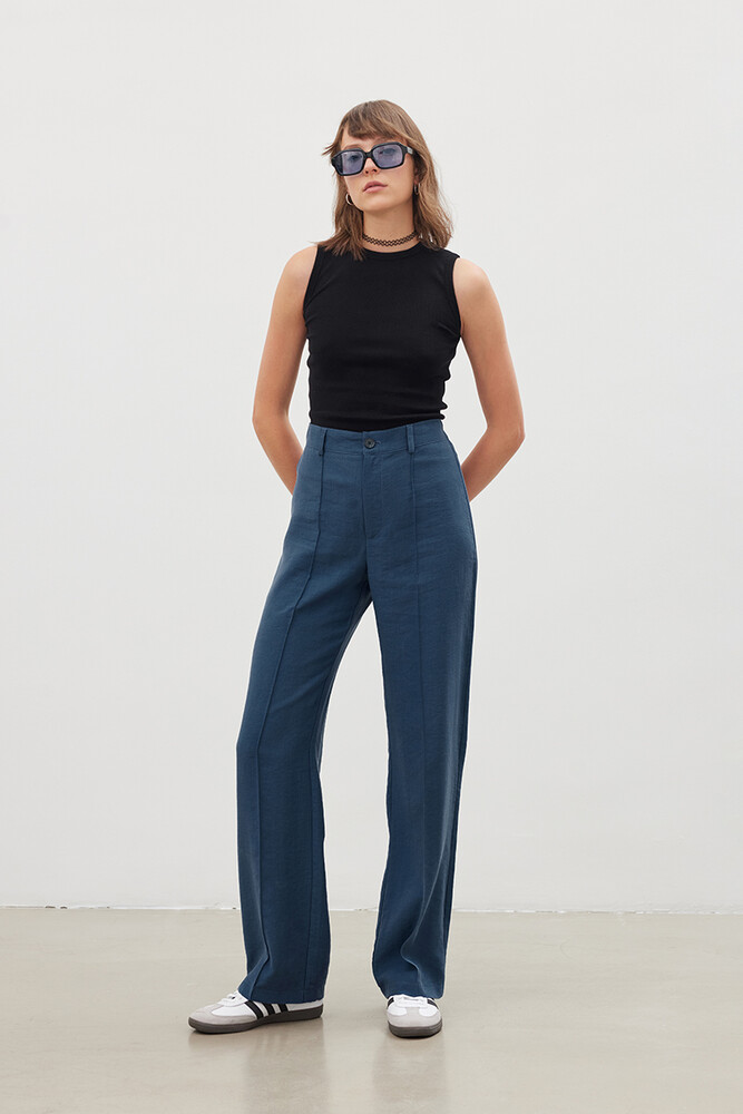 '90S İNDİGO TENCEL PALAZZO PANTOLON - Thumbnail