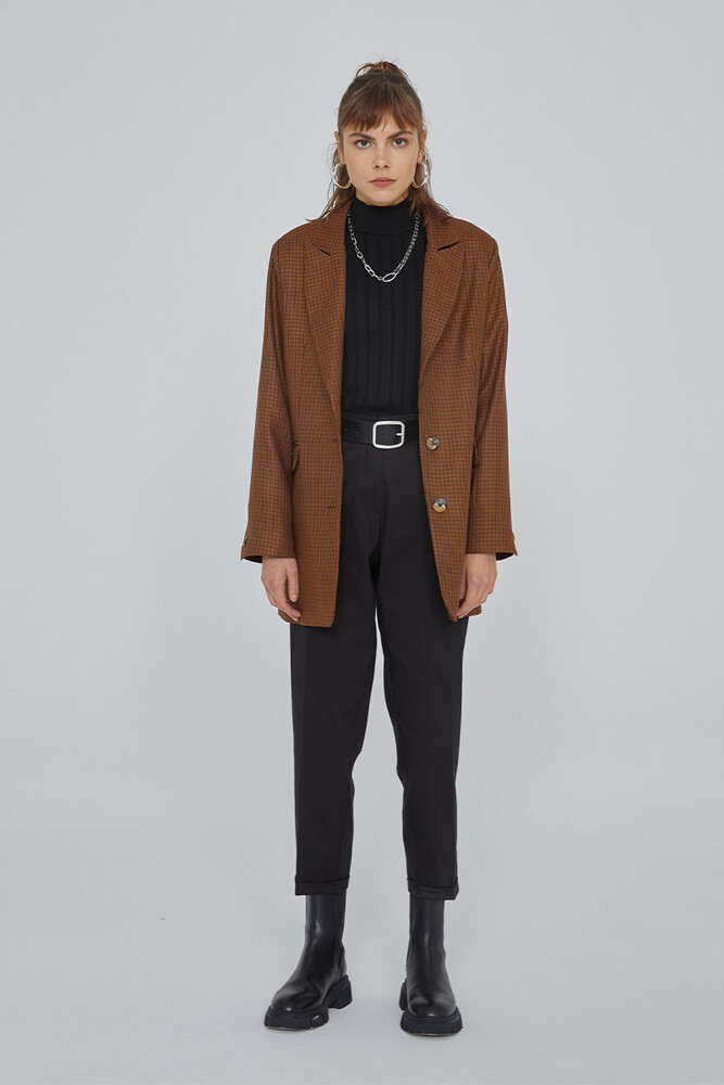 KAHVE EKOSE BLAZER CEKET - Thumbnail