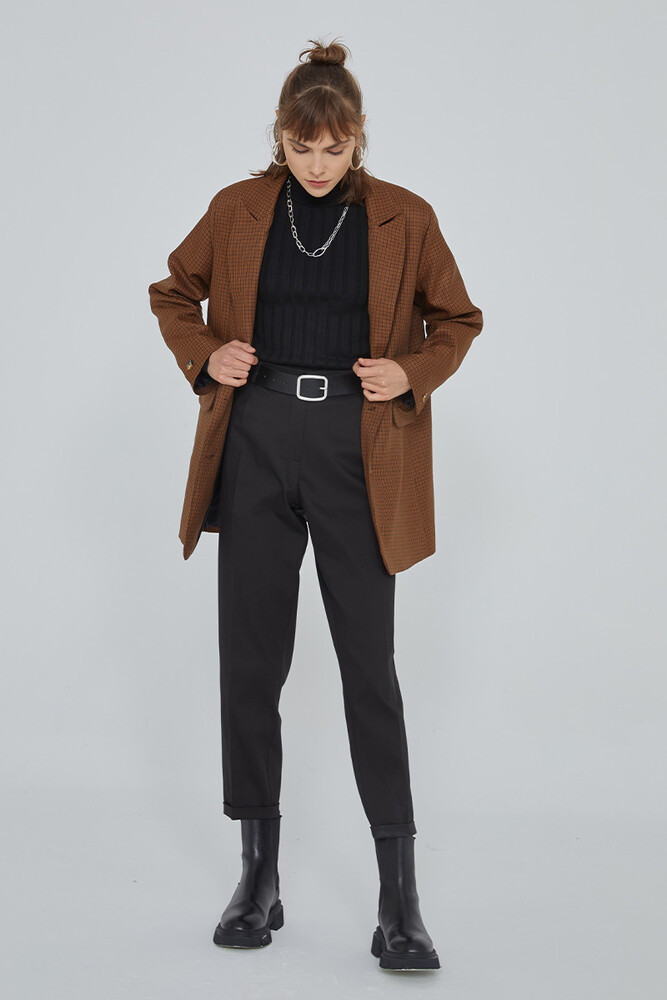 KAHVE EKOSE BLAZER CEKET - Thumbnail