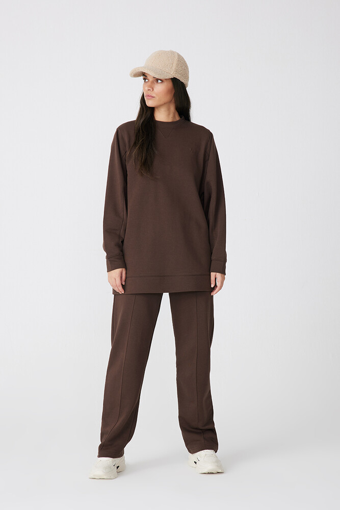 KAHVERENGİ BASIC SWEATSHIRT - Thumbnail