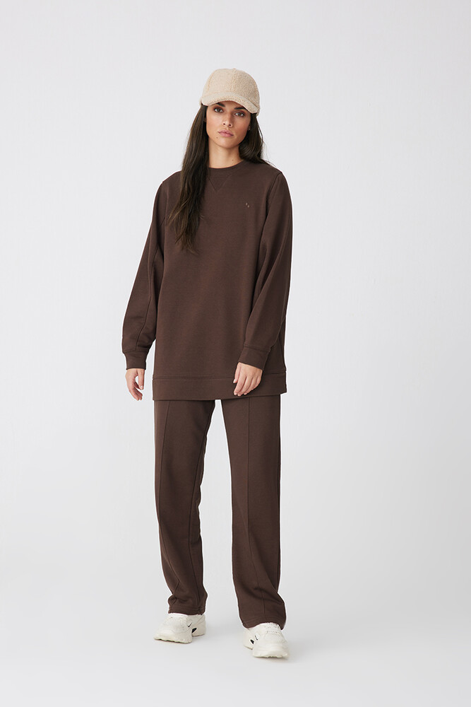 KAHVERENGİ BASIC SWEATSHIRT - Thumbnail