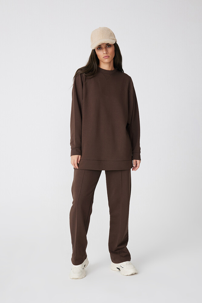KAHVERENGİ BASIC SWEATSHIRT - Thumbnail