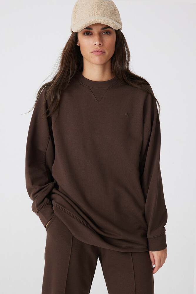 KAHVERENGİ BASIC SWEATSHIRT - Thumbnail