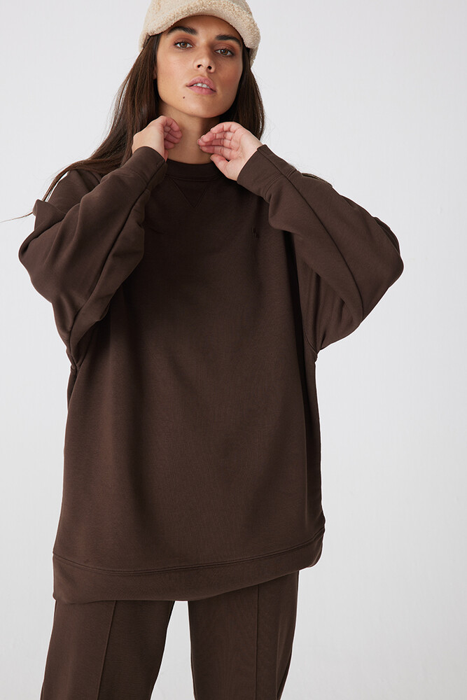 KAHVERENGİ BASIC SWEATSHIRT - Thumbnail