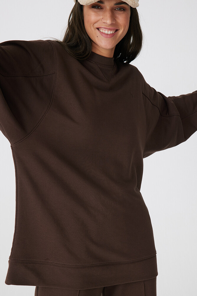 KAHVERENGİ BASIC SWEATSHIRT - Thumbnail