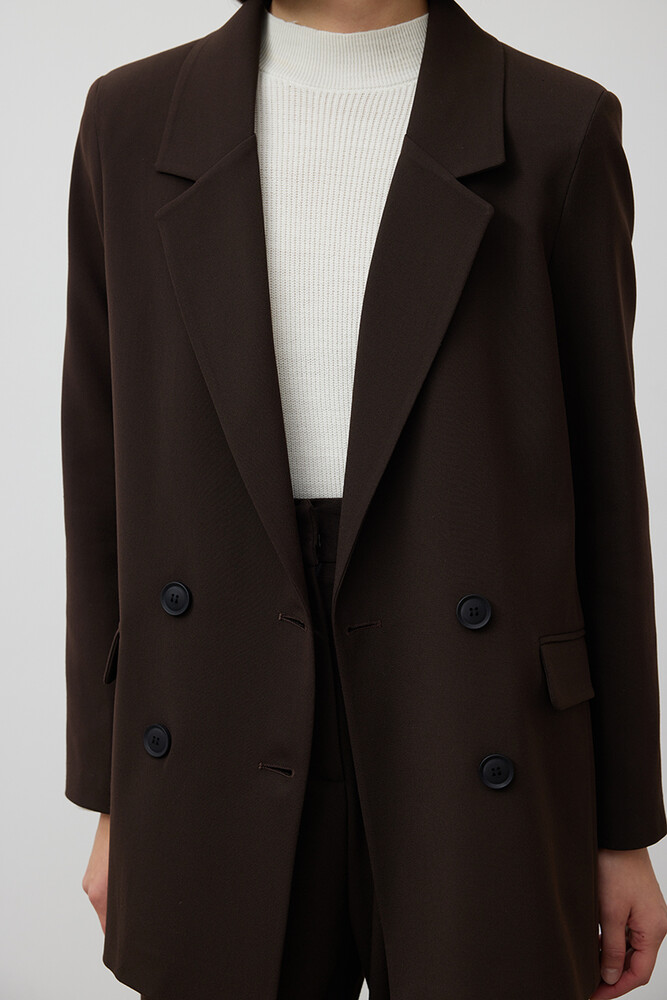 KAHVERENGİ KRUVAZE BLAZER CEKET - Thumbnail