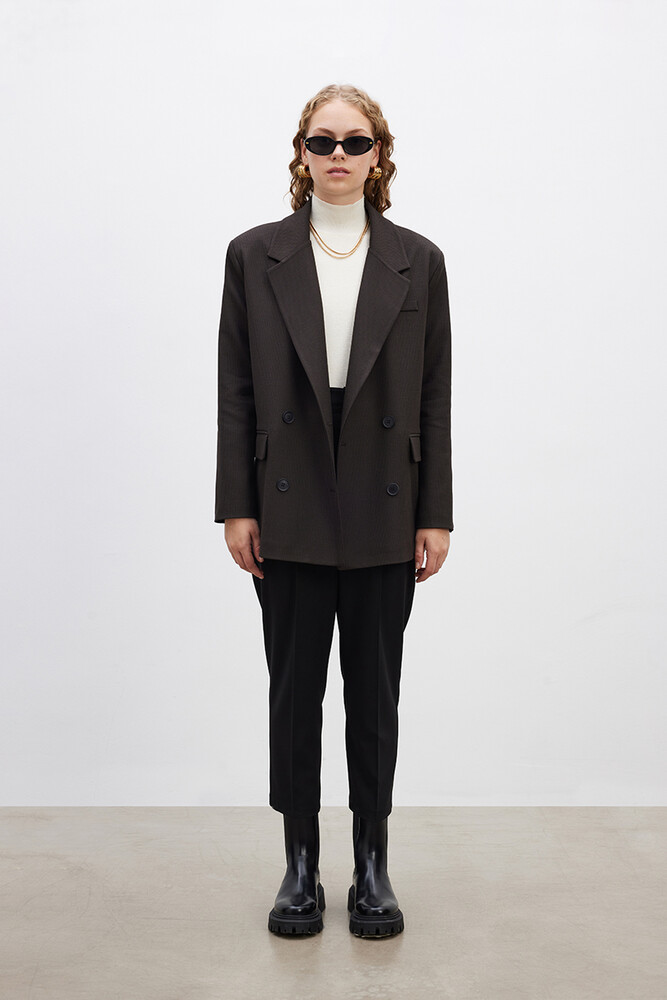 KAHVERENGİ KAZAYAĞI OVERSIZE BLAZER - Thumbnail