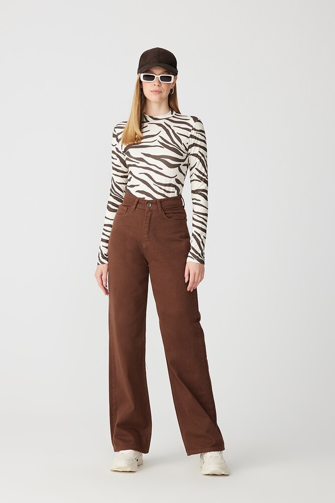 KAHVERENGİ ZEBRA DESENLİ BODY - Thumbnail