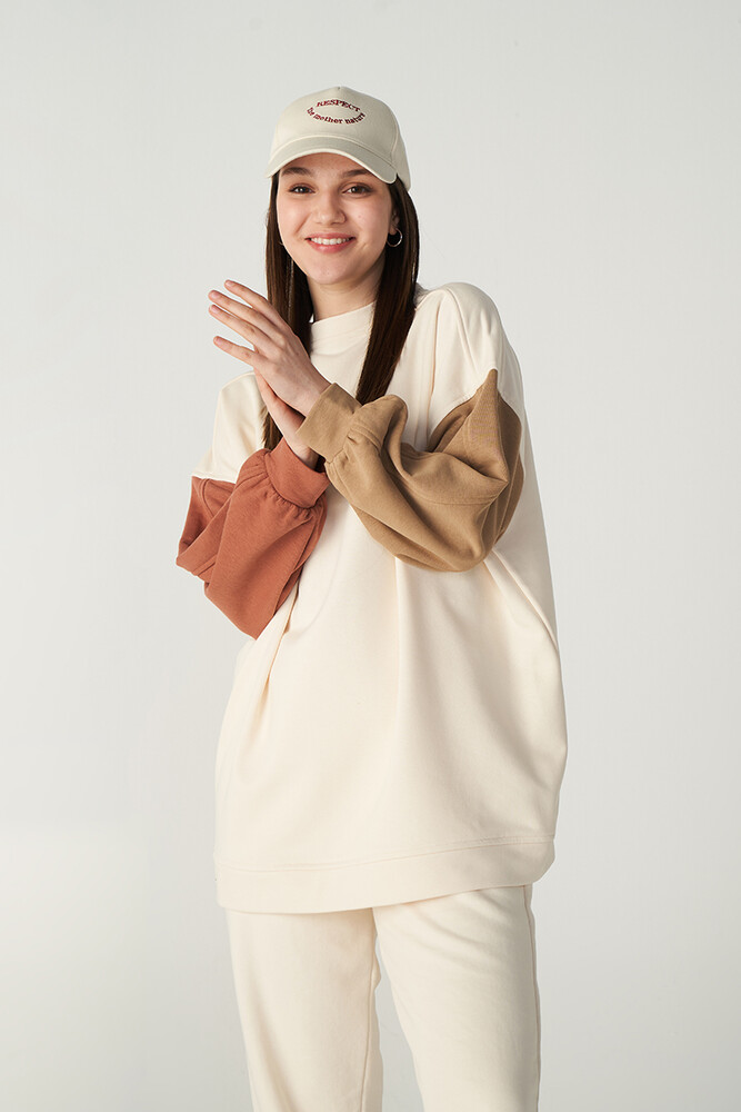 KUM BLOK RENKLİ SWEATSHIRT - Thumbnail