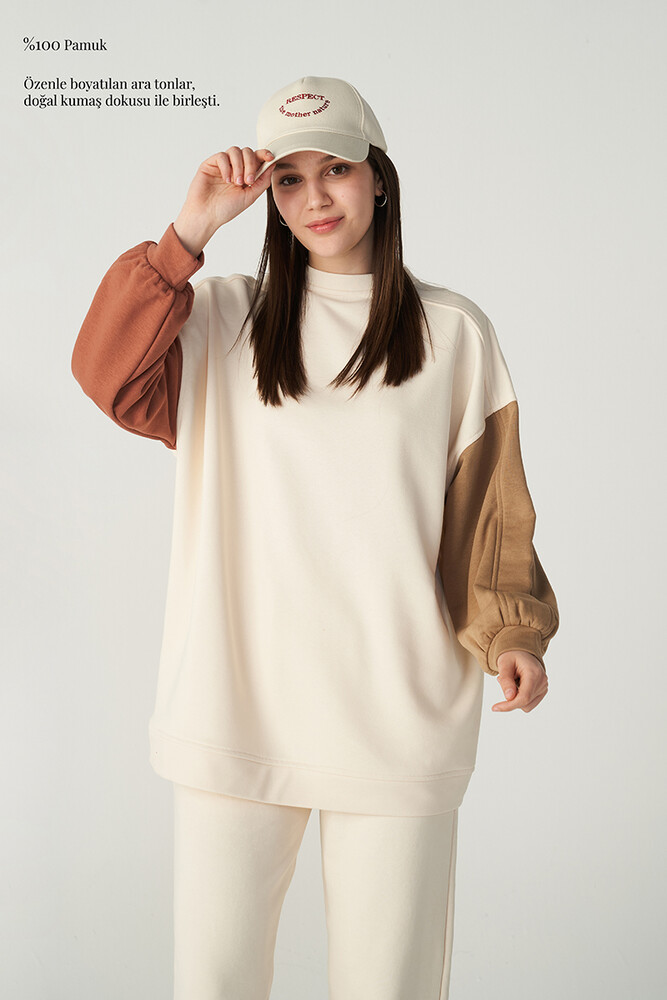 KUM BLOK RENKLİ SWEATSHIRT - Thumbnail
