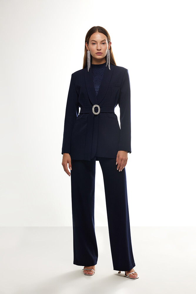 BE BLUE - LACİVERT TAŞLI KEMERLİ BLAZER (1)