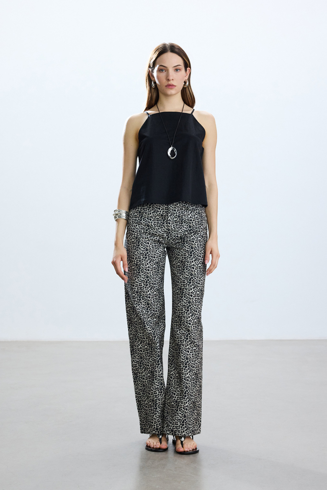 BE BLUE - LEOPAR DESENLİ GABARDİN PANTOLON (1)