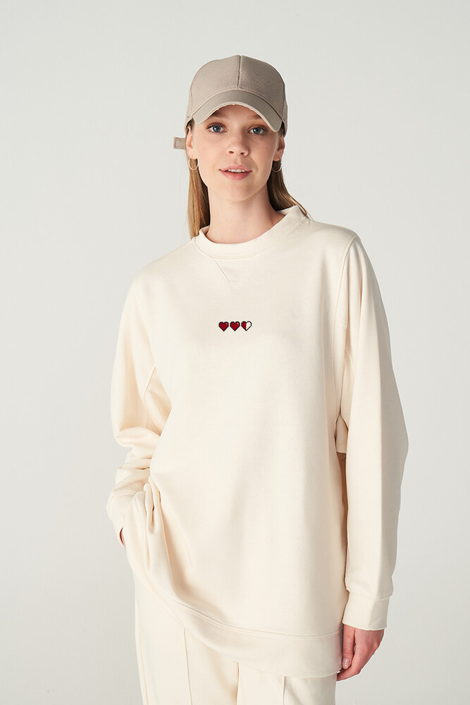 PİKSEL KALP NAKIŞLI SWEATSHIRT - Thumbnail