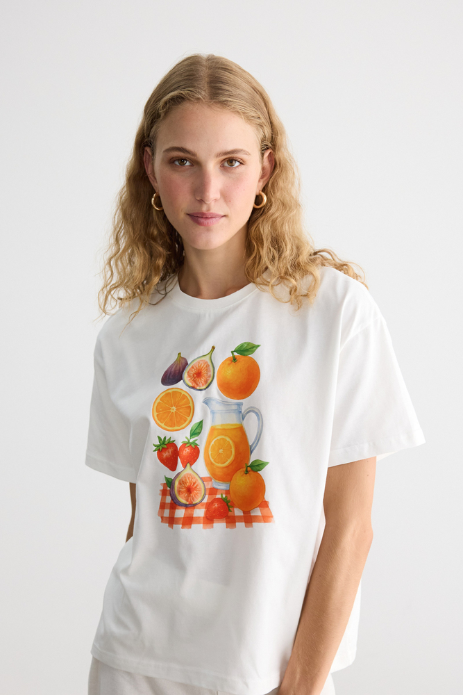PORTAKAL BASKILI KISA KOLLU T-SHIRT - Thumbnail