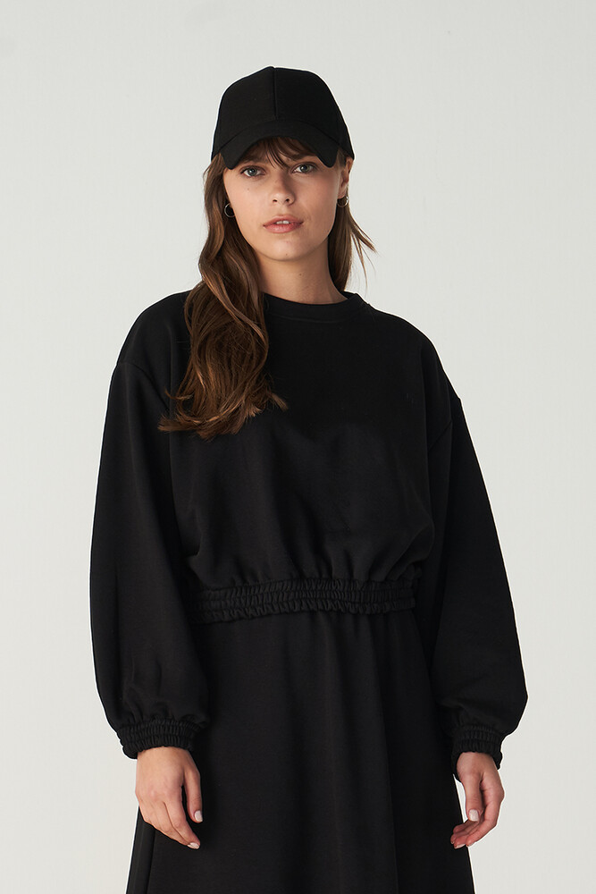 SİYAH CROP SWEATSHIRT - Thumbnail