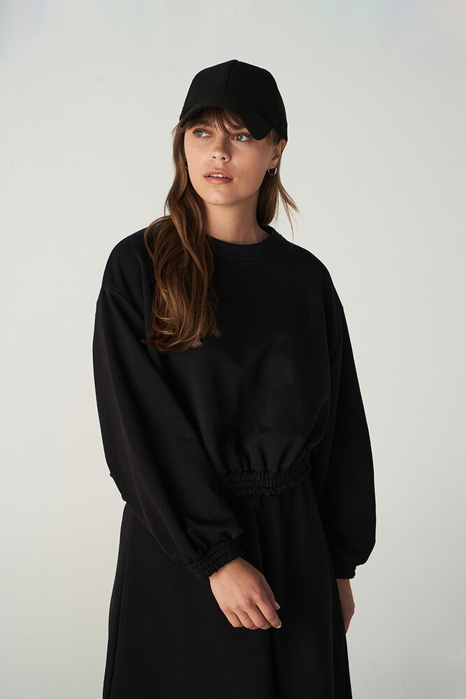 SİYAH CROP SWEATSHIRT - Thumbnail