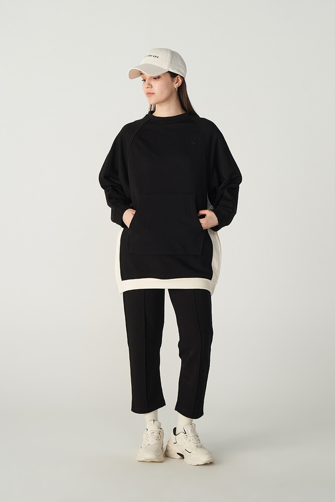 SİYAH FERMUAR DETAYLI SWEATSHIRT - Thumbnail