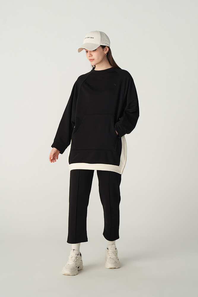 SİYAH FERMUAR DETAYLI SWEATSHIRT - Thumbnail