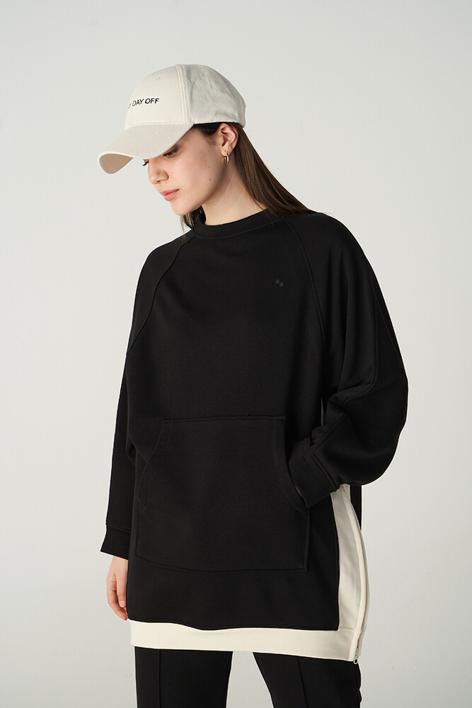 SİYAH FERMUAR DETAYLI SWEATSHIRT - Thumbnail