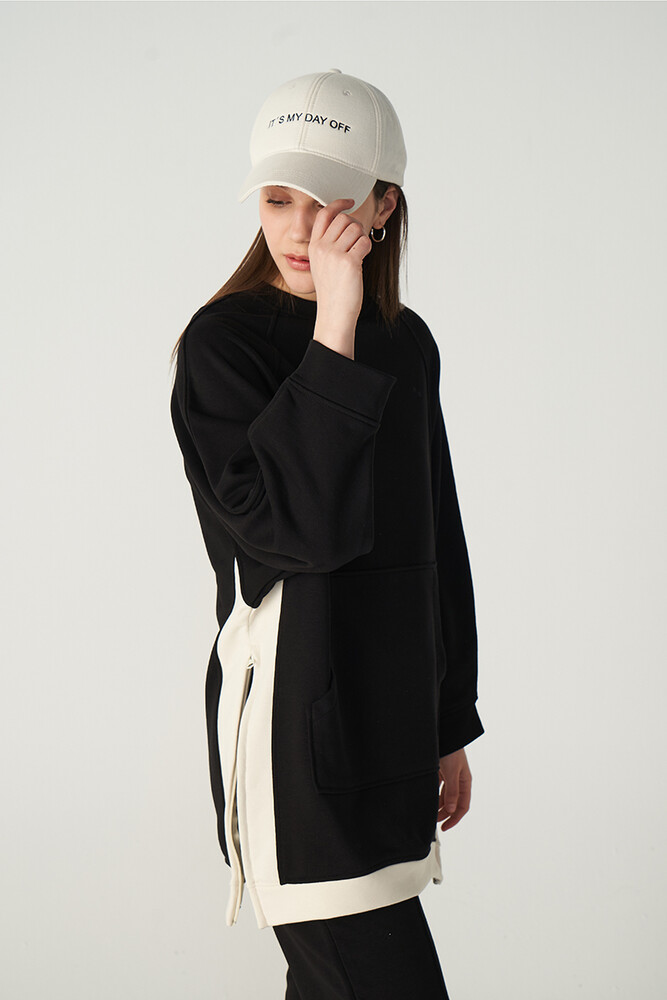 SİYAH FERMUAR DETAYLI SWEATSHIRT - Thumbnail