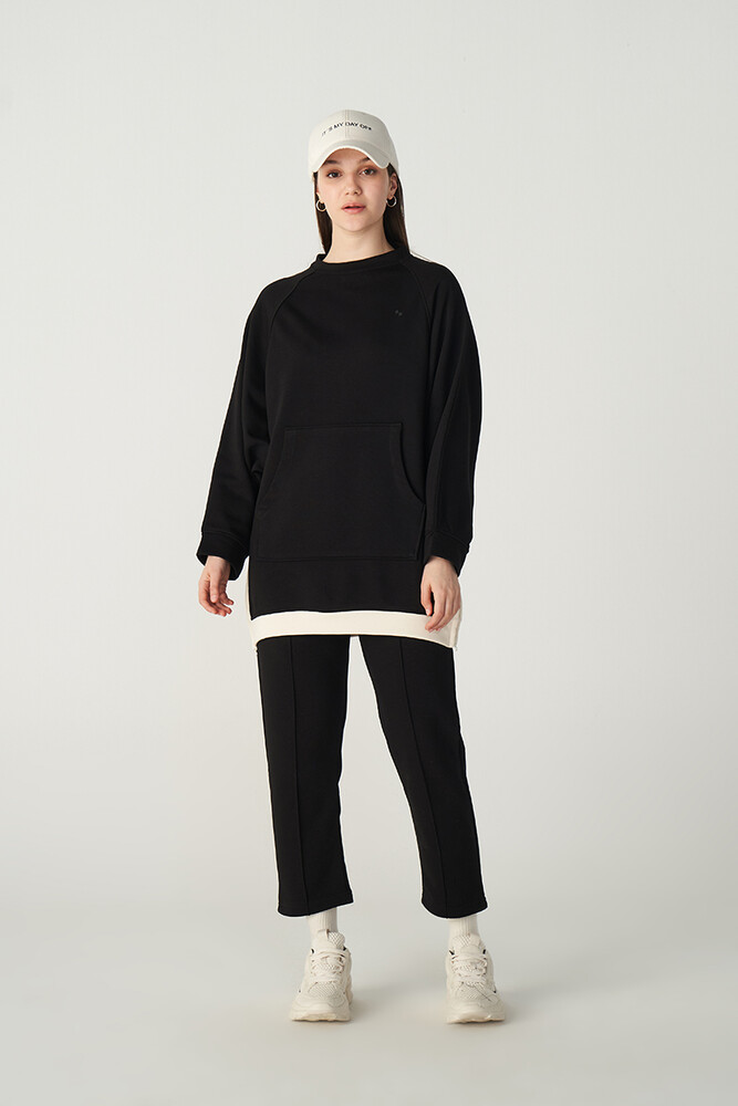 SİYAH FERMUAR DETAYLI SWEATSHIRT - Thumbnail