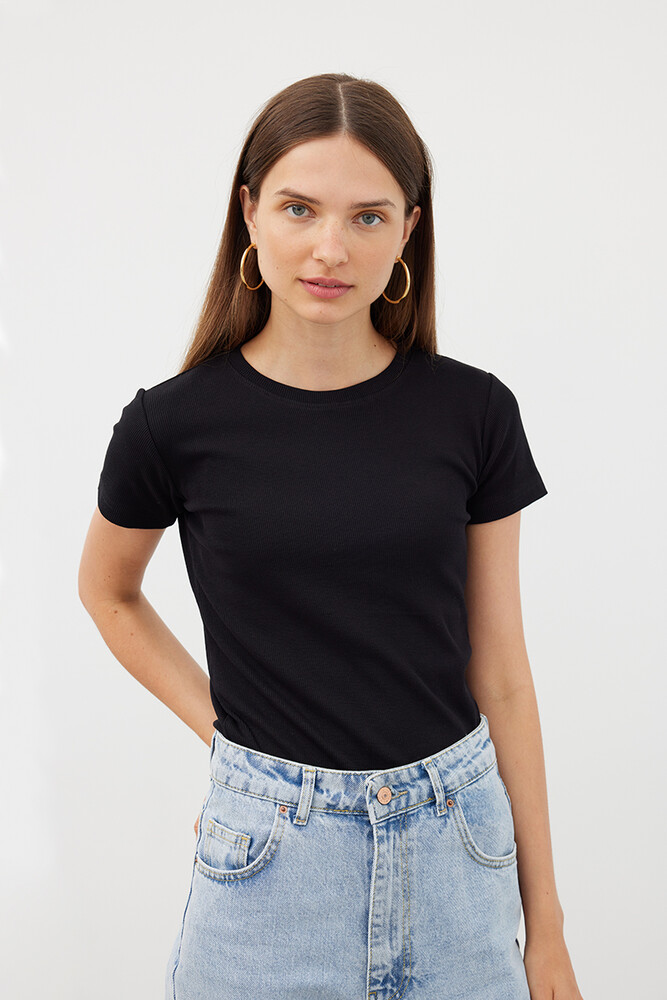 SİYAH FİTİLLİ T-SHIRT - Thumbnail