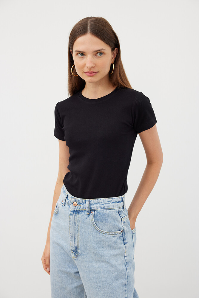 SİYAH FİTİLLİ T-SHIRT - Thumbnail