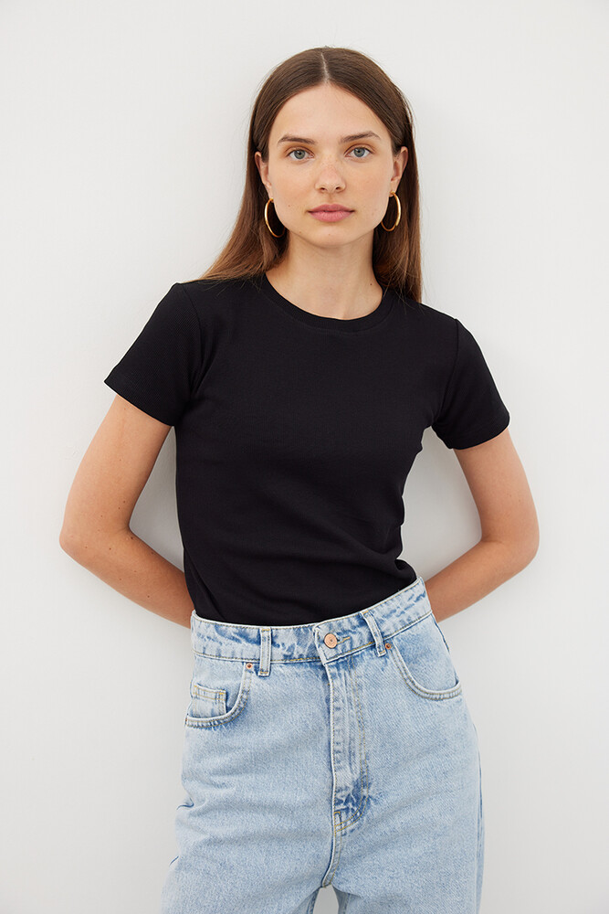 SİYAH FİTİLLİ T-SHIRT - Thumbnail