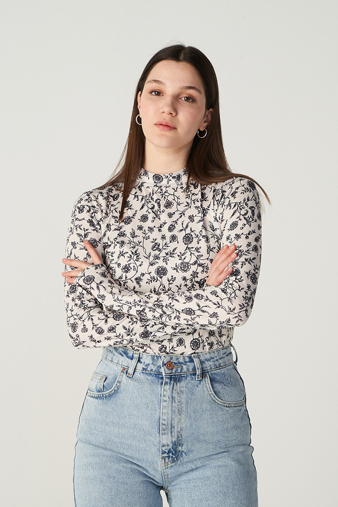 SİYAH FLORAL DESENLİ BODY - Thumbnail
